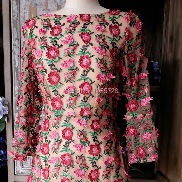 WISHBOP 2017 NEW Romantic Love AMELIA SWING 3D Flowers Embroidered Tulle Mini dress with 3/4 sleeves Ruffles hem | Женская одежда