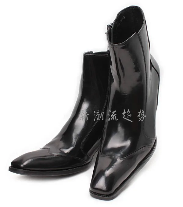 Top quality men's high-top boots Black color genuine leather ankle square toe zipper outdoor working large size EU46 | Обувь