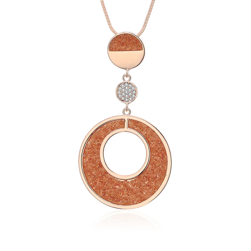 rose gold Винтажное ожерелье для женщин, геометрический большой круг, черный кристалл, подвеска, длинное ожерелье, цепочка в виде змеи, модные ювелирные изделия, аксессуары - Окраска металла: rose gold