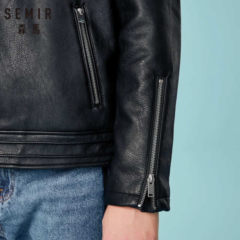 Мужская байкерская куртка SEMIR из искусственной кожи с длинным рукавом реглан