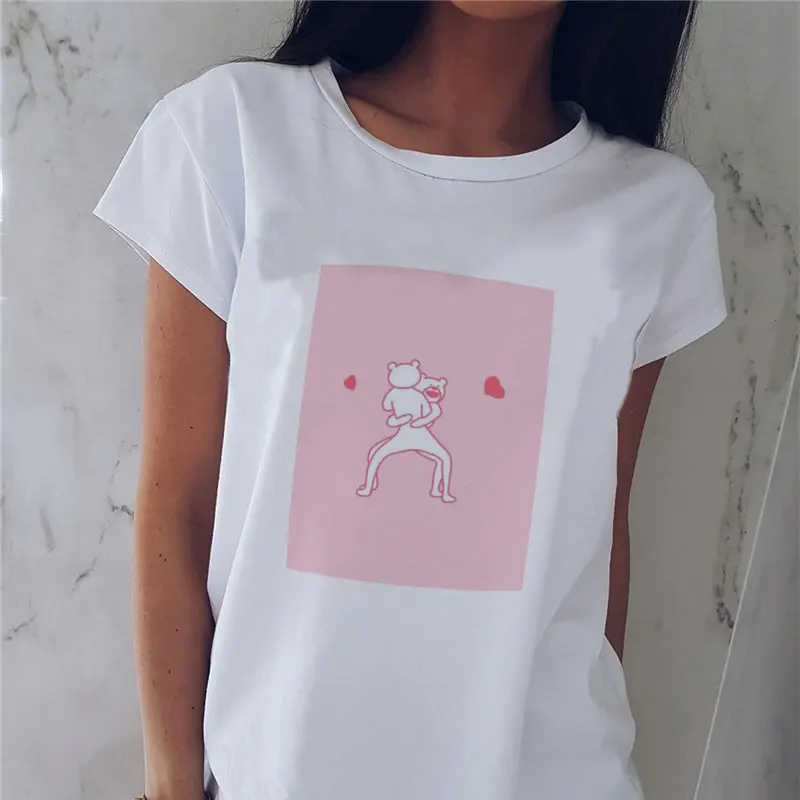 Женская летняя одежда Футболка Harajuku Kawaii розовая рубашка с фламинго эстетическая
