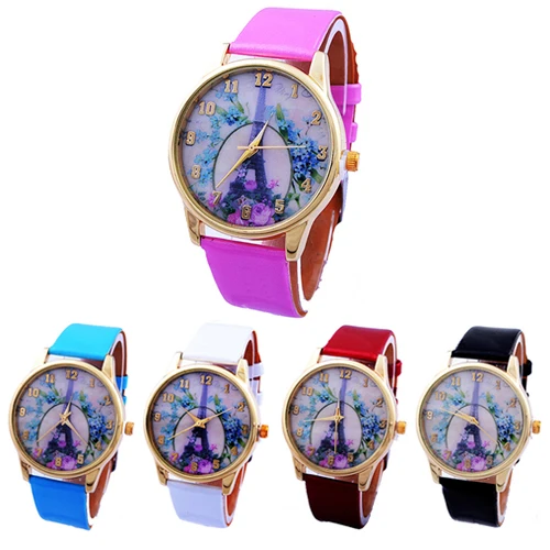 Новый Дизайн платье женское розы Эйфелева башня Искусственная кожа аналоговые