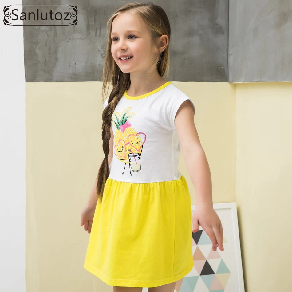 Sanlutoz Хлопковое платье для девочек ананасовая детская одежда летние вечерние