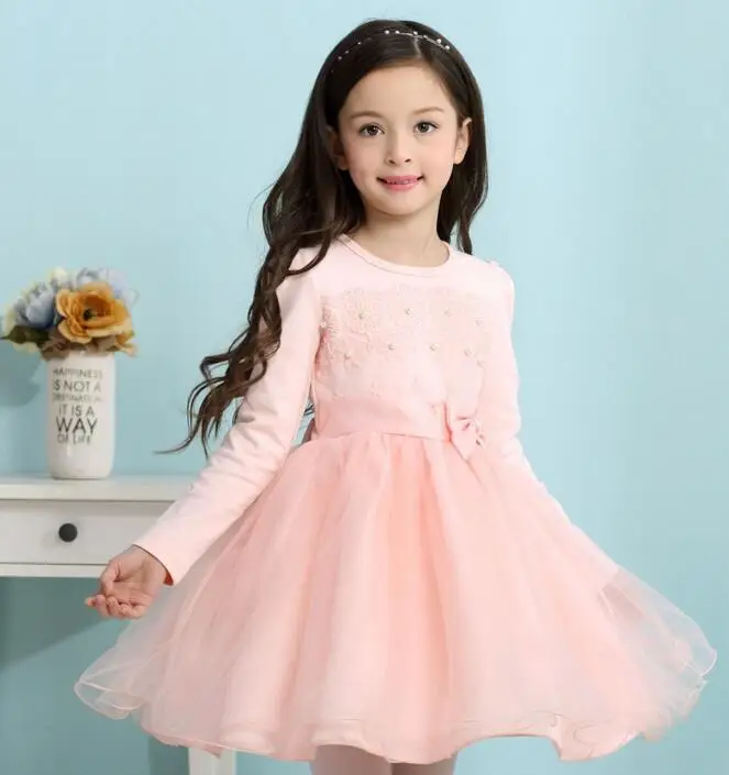 Детское платье хлопок с длинными рукавами кружева принцесса участок сплошной