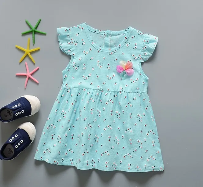 Новый 100% хлопок летнее платье с принтом 0 24month для маленьких девочек dressME018|Платья|