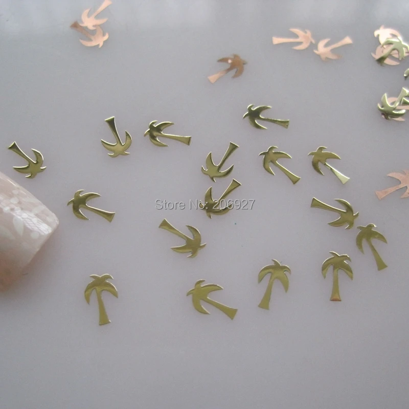 MS271-2 100pcs Золотые милые металлические наклейки с изображением пальмы для декорирования ногтей без клея.