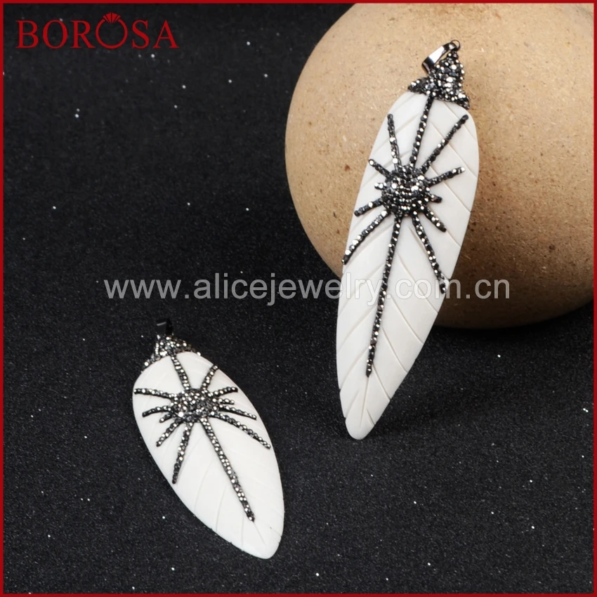 BOROSA элегантный натуральный белый Ox кость резной лист кулон из бисера проложенный