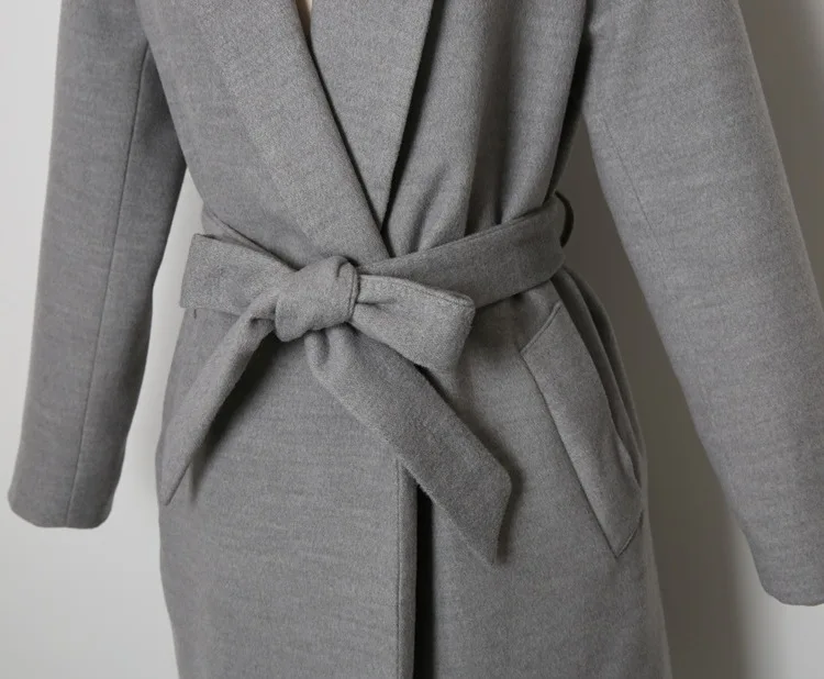 

2019 Winter Coat Women Wool Coat Black Grey Cashmere Wool robe Long Coat Classic Female Overcoat Casacos