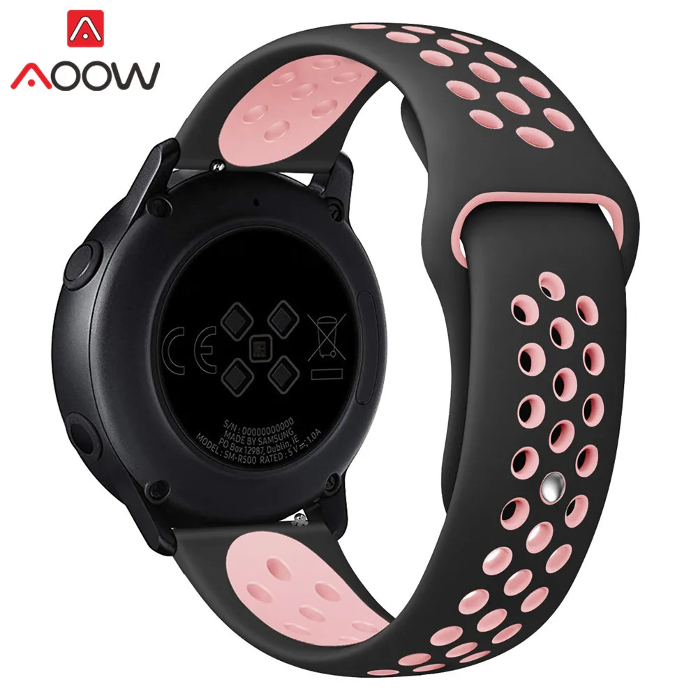 Black Pink 20 мм силиконовый ремешок для часов samsung Galaxy Watch Active 42 мм gear S2 Amazfit bip дышащие отверстия резиновый браслет ремешок - Цвет ремешка: Black Pink