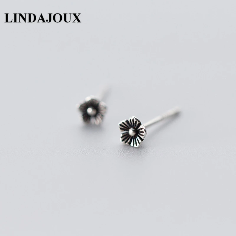 LINDAJOUX 925 пробы тайские серебряные Винтажные серьги гвоздики в форме цветка для