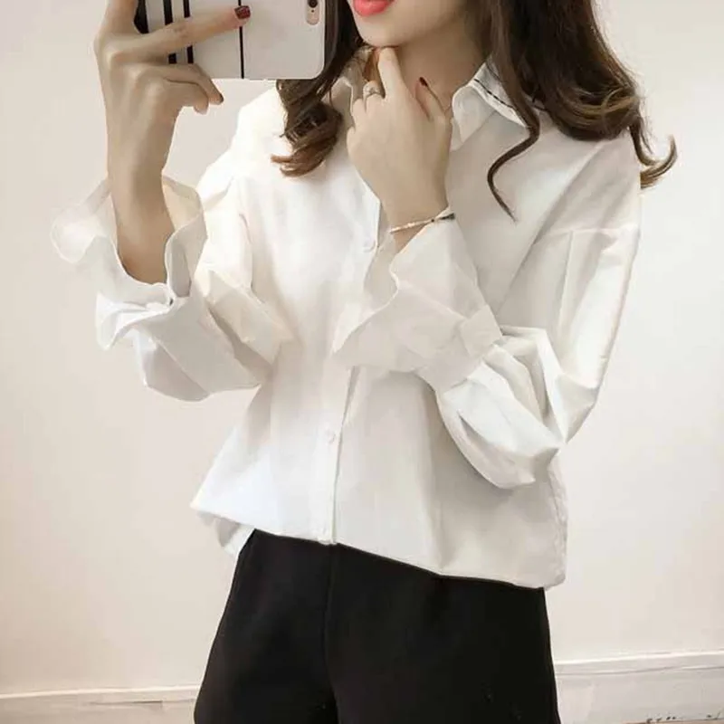 Рубашка женская винтажная однотонная с воротником стойкой Повседневная