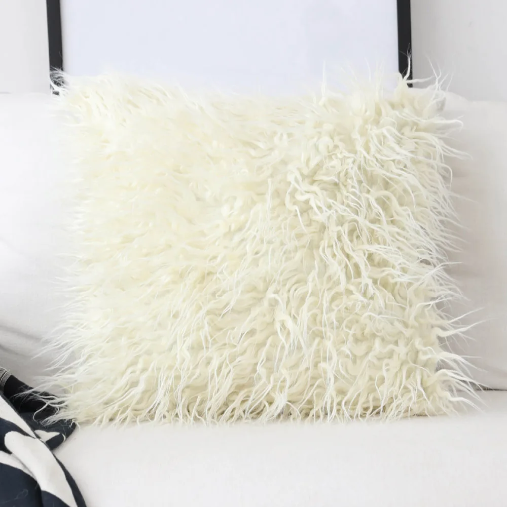 beige 2 шт./лот, 60*60 см, бежевый/розовый/мятно-зеленый/кофе, искусственные шерстяные наволочки для гостиной, спальная подушка, Чехлы - Цвет: beige