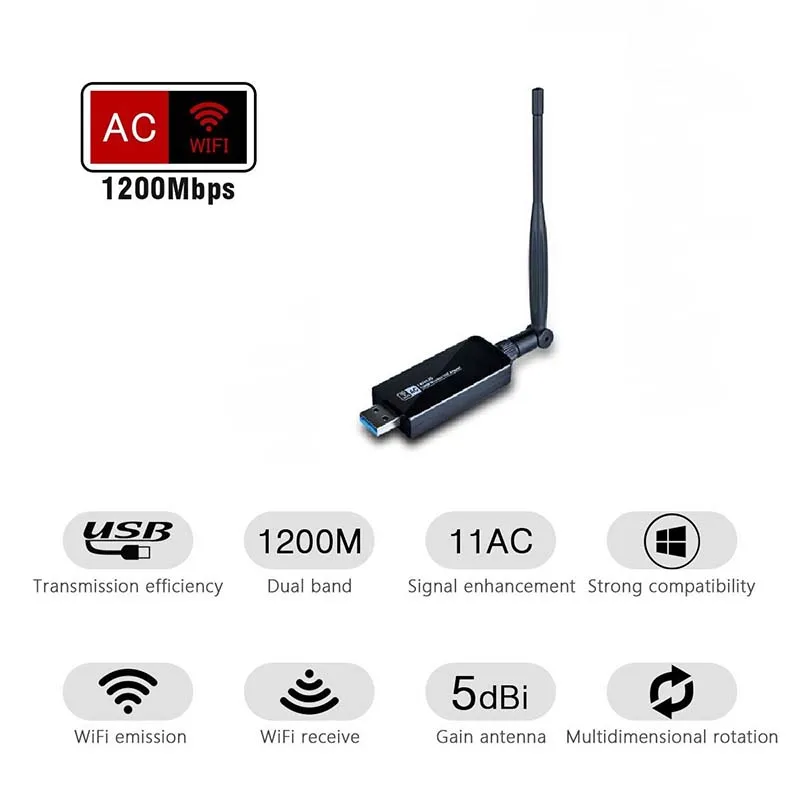 ZAPO Stronger 5.8G WIFI USB 3.0 1200 Мбит / с адаптер Dual Band 5dbi Антенна Беспроводная сетевая карта