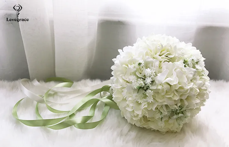 White Bouquet Lovegrace Свадебный букет белая Гортензия свадебные букеты невесты фиолетовые цветы Искусственные Свадебные украшения для дома цветы - Цвет: White Bouquet