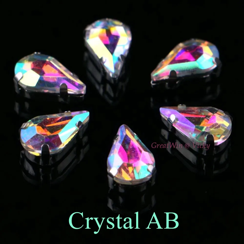 Crystal AB Стекло Стразы! Узкий слеза Форма со стразами с когтями пришить Strass металлическое основание, с пряжкой, с украшением в виде кристаллов Камень 20 шт./упак - Цвет: Crystal AB