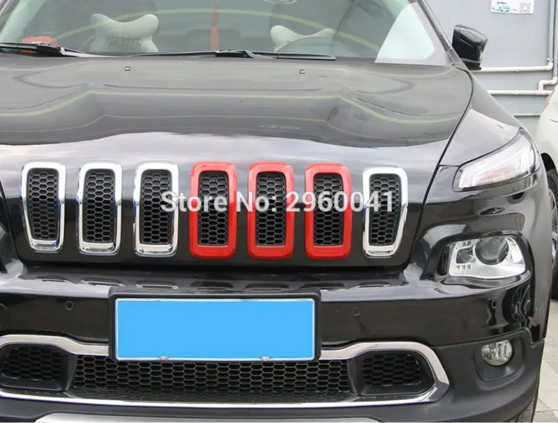 3 шт. для Jeep Cherokee 2014 up красный ABS 3D передняя вставка сетчатый гриль яркая круглая