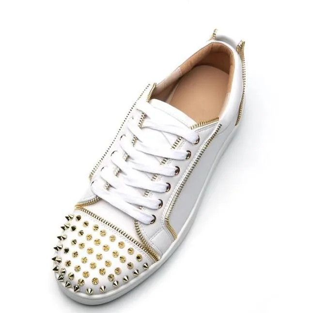 Мужские белые кроссовки с заклепками на молнии перекрестной шнуровкой в