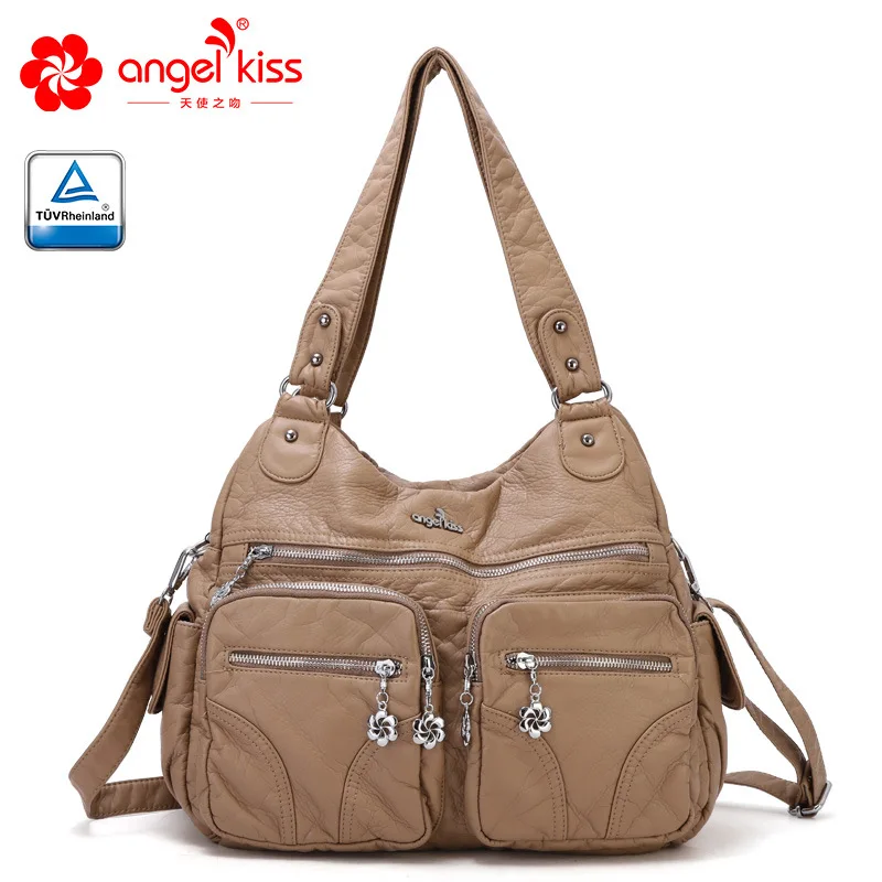 Абрикос Высокое качество Angelkiss бренд мягкий промытый из искусственной кожи Сумочка кошелек женская сумка на плечо Сумочка для женщин, на каждый день - Цвет: Абрикос