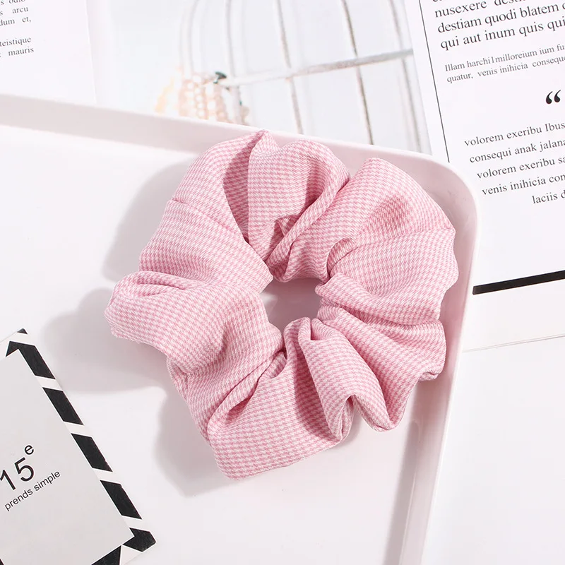 

2019 New Fashion Girls Women stripe Dot grid Soft Hair Scrunchie Ponytail Grip Loop Holder Stretchy Elastic Hair band Headwear