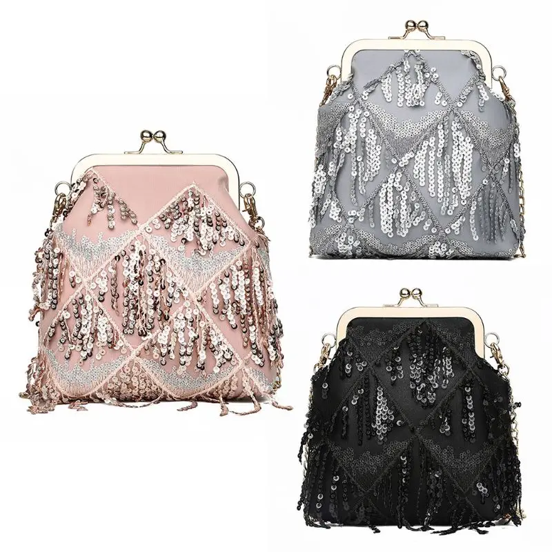 Luxury Handbags Women Bags Designer Fashion Women Vintage Handbag Small Sequins Kiss Lock Messenger Shoulder Crossbody Bag
