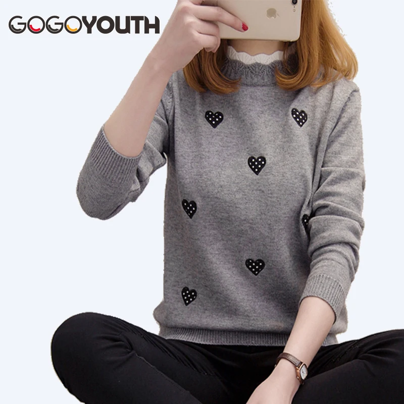 Surmiitro Heart Embroidery Winter Sweater Women For 2019 Autumn Korean Elegant Knitted Jumper Ladies Pullover Female Pull Femme | Женская