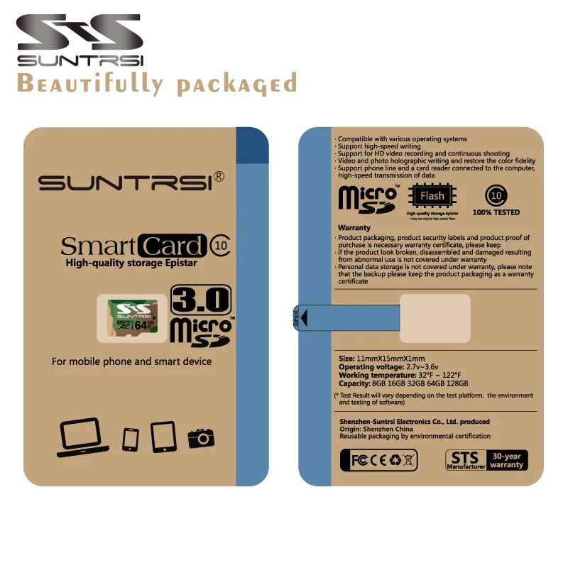 Suntrsi Micro SD карта 32 Гб класс 10 высокоскоростная Мини TF для мобильных телефонов и