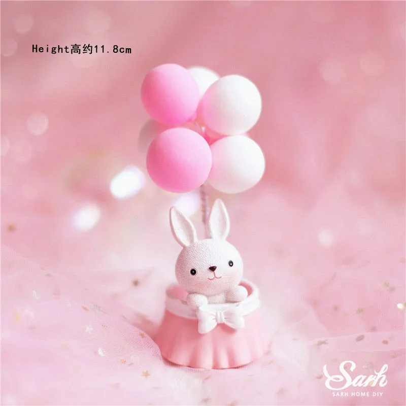 Pink ball rabbit Ins розовый медведь на Луне звезда кролик украшения счастливые топперы для торта на день рождения для детей Детские вечерние принадлежности для выпечки свадьбы милые подарки - Цвет: Pink ball rabbit