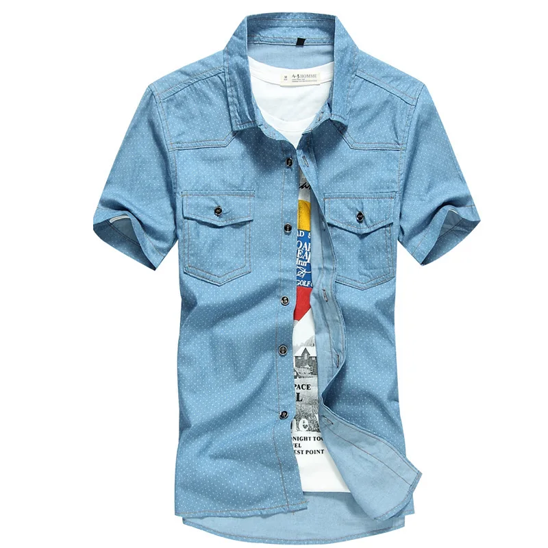 

Men Summer Denim Jacket Sales Pure Cowboy Solid Color Shirt Men's Shirts Short Sleeve High Quality Washed Half Sleeve Men Shirt