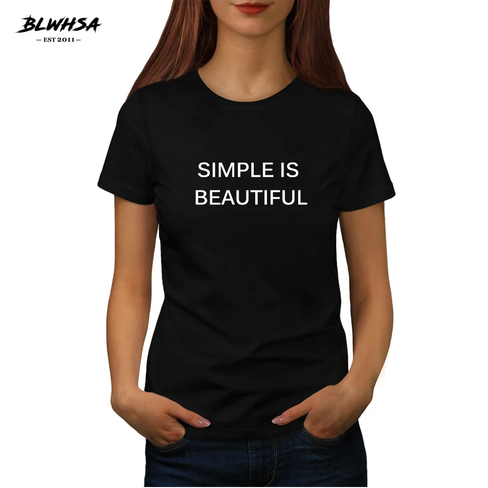 

BLWHSA SIMPLE IS BEAUTIFUL Short Seless T-shirts Summer Fashion Women Black White Gray Casual T Shirt Top Quality Cotton Tshirt