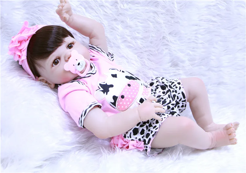 55 см силиконовый Reborn Baby Doll Toys коричневый парик для волос голубые/коричневые глаза