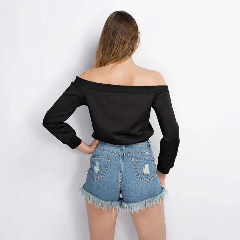 2017 Новая мода Повседневное свободная футболка Для женщин с открытыми плечами на