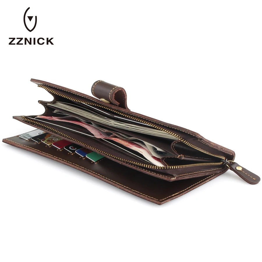ZZNICK 2018 Новый мужской 100% кошелек из натуральной кожи Модный Мужской Длинный