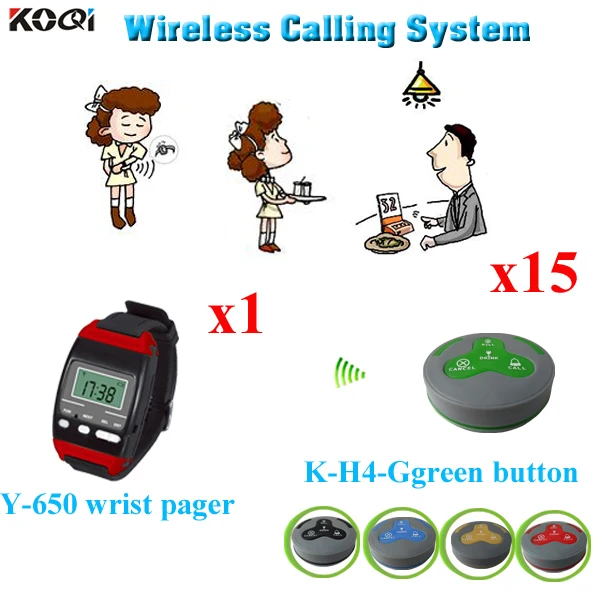 Call Button System New Arrival For Waiter Restaurant Table Caller Watch Pager Equipment ( 1pcs watch + 15pcs call button)