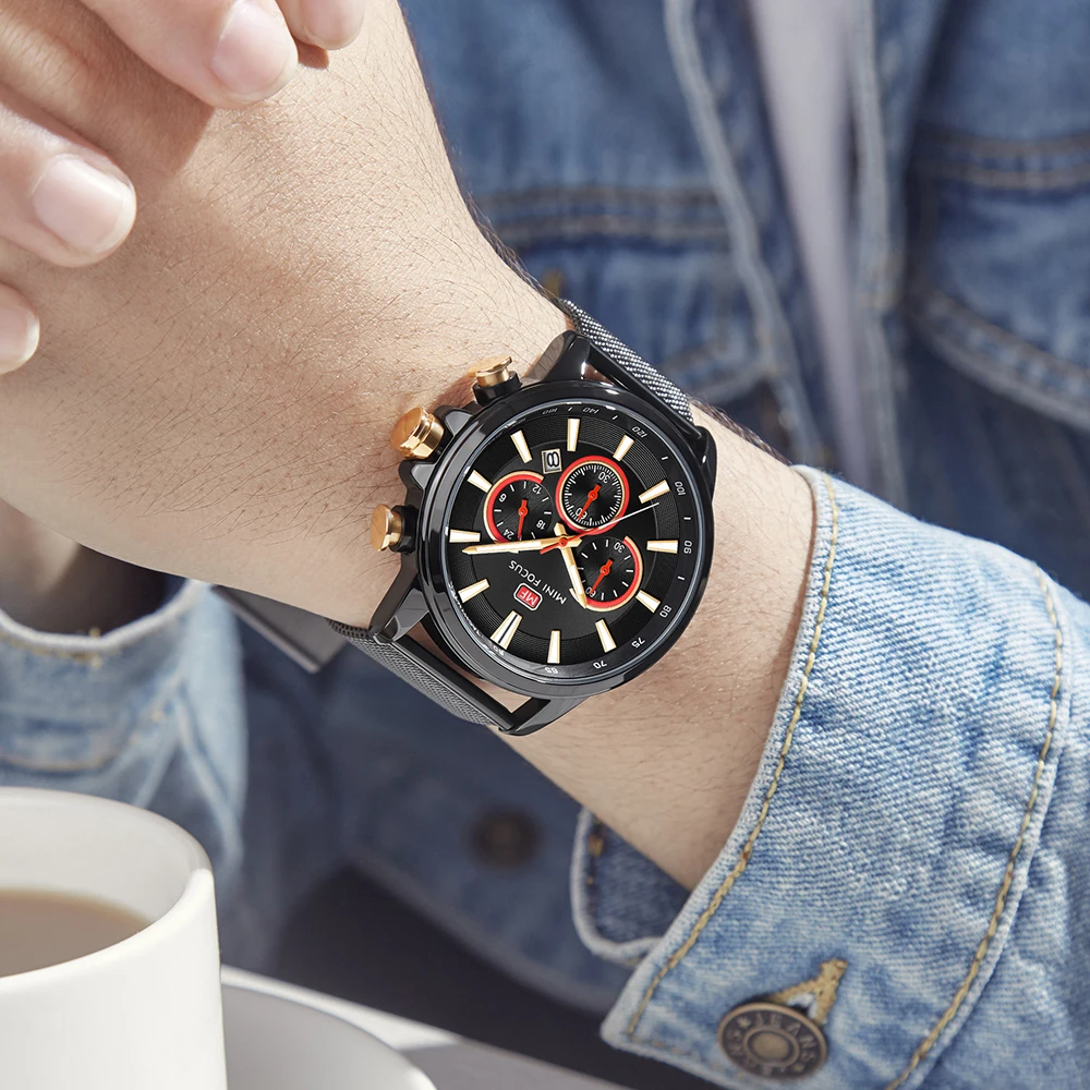 Мини фокус мужские хронограф наручные часы спортивные из нержавеющей стали