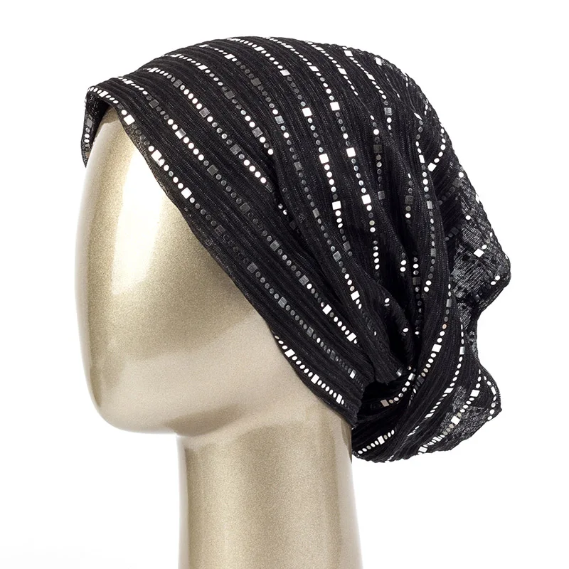 Black Geebro Модные женские свободные весенние зимние металлические блесток Skullies Beanies для девушек и женщин элегантные унисекс Женские шапки DQ914 - Цвет: Black