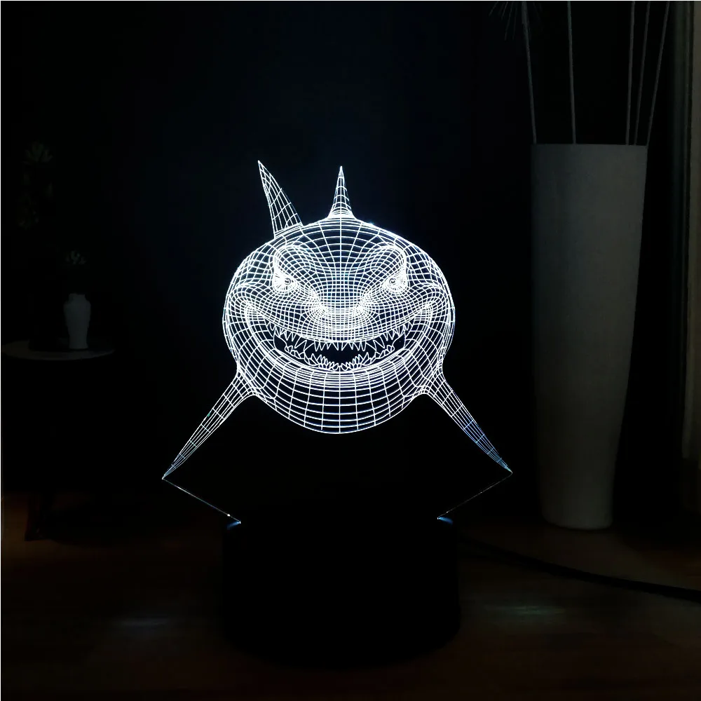Креативный Акулья пасть животное 3D иллюзия 7 цветов Изменение RGB светодиодный