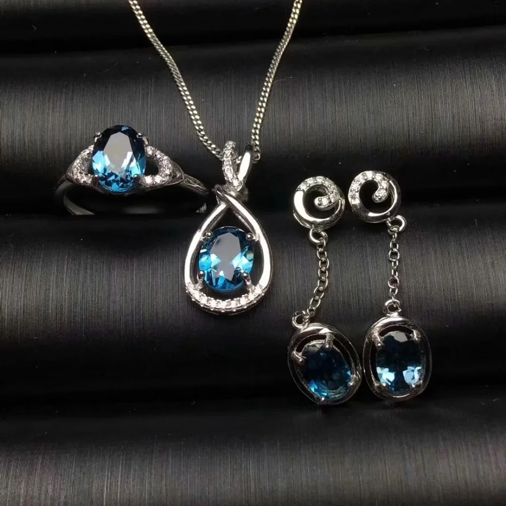925 sterling silver inlaid with natural London Lentopa stone suit ring necklace earrings party gift | Украшения и аксессуары