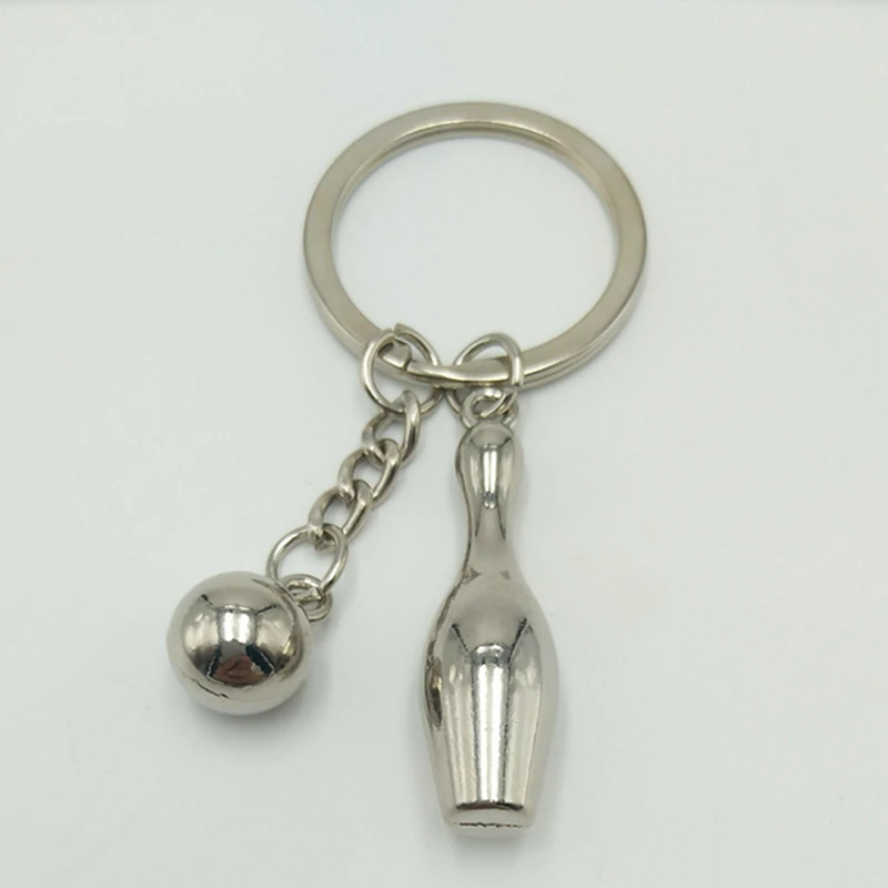 

Hot Creative Bowling Couple Key Chain Metal Key Ring Pendant Creative Key Chain Bowling Club Promotion Small Gifts