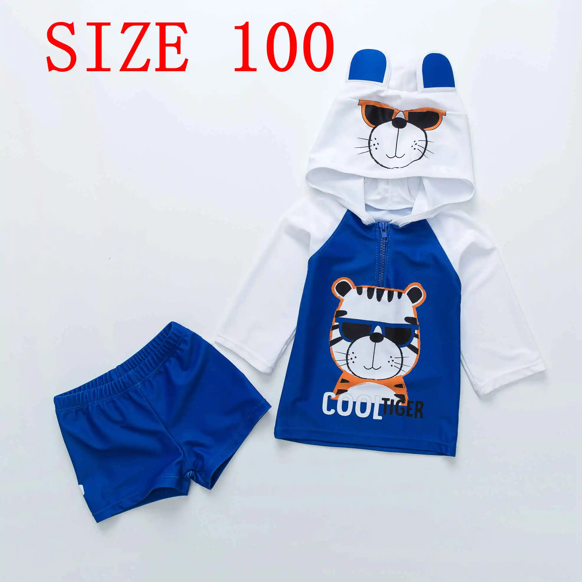 SIZE 100 Толстовка с капюшоном, купальник для маленького мальчика, синий детский купальный костюм с длинными рукавами и принтом с героями мультфильмов для мальчиков, 2 предмета - Цвет: SIZE 100