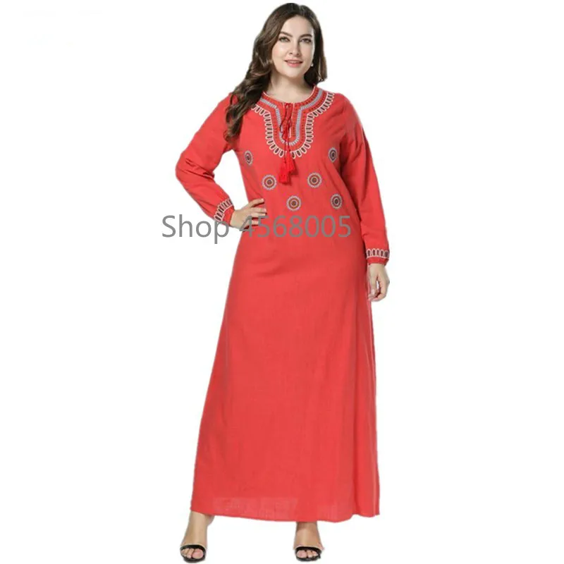 Абая для женщин красное вино вышивка кисточкой Макси мусульманское платье