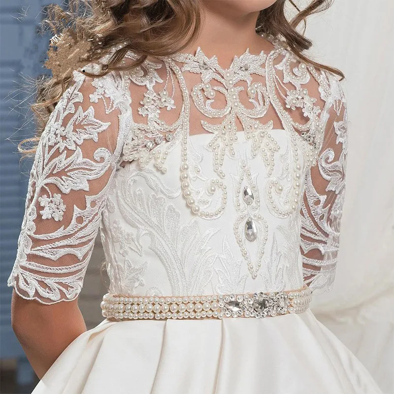 Платье принцессы с короткими рукавами и цветочным узором для девочек на свадьбу