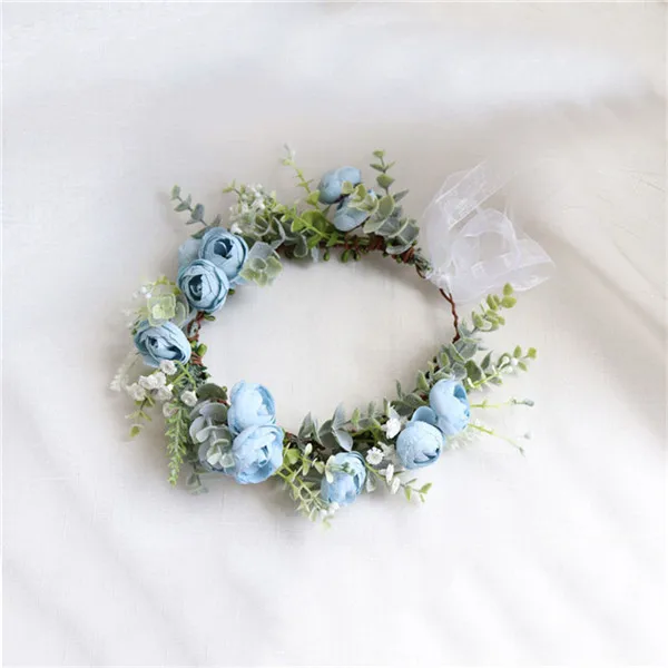 blue CC Garland Wreath Crown Hairbands Handmade Wedding Hair Accessories For Women Bridal Bridesmaids Girls Seaside Rose mq046 - Окраска металла: blue
