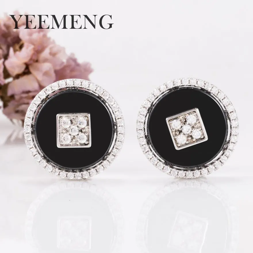 Новые круглые серьги гвоздики YEEMENG из черного циркония с инкрустацией воском