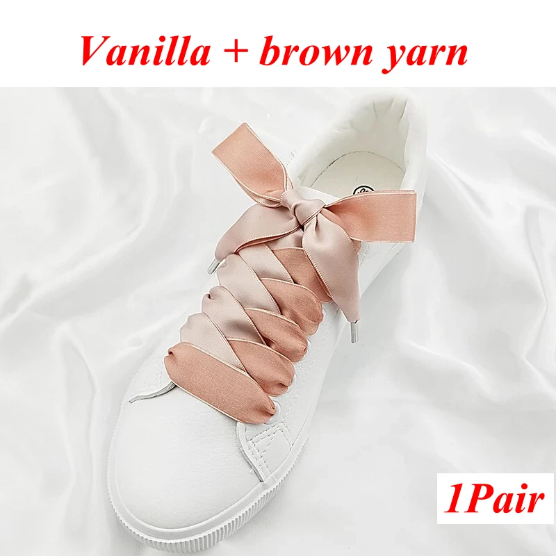 Vanilla brown 1 пара 2 см Ширина 80/100/120 см двусторонний снег пряжи атласные шелковые ленты, шнурки обувь с кружевами кружевные модные кроссовки шнурки - Цвет: Vanilla brown