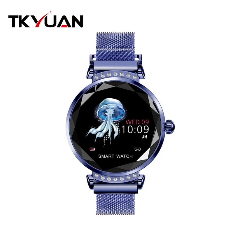 blue TKYUAN, новая мода, H2, умные часы для женщин, женские, водонепроницаемые, фитнес-трекер, пульсометр, кровяное давление, 3D, алмазное стекло, лучший подарок - Цвет: blue