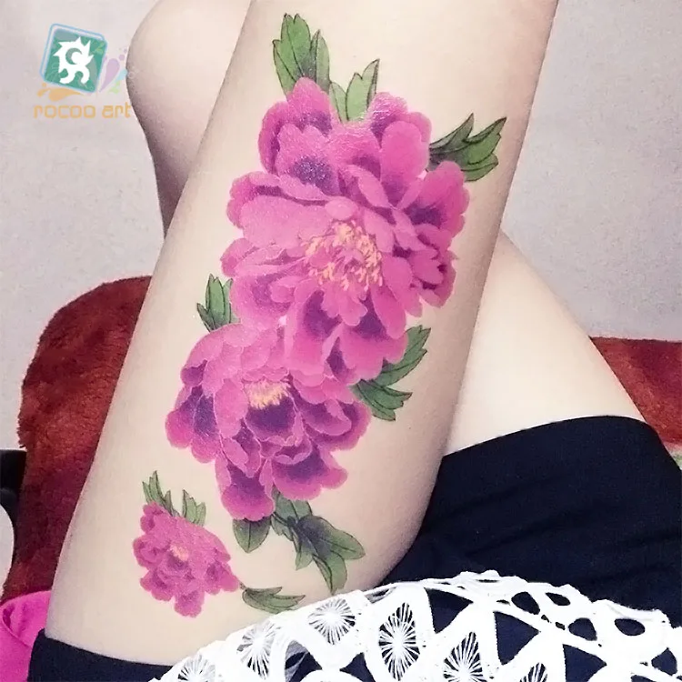 Rocooart QC-669, сексуальная Пионовая татуировка, для женщин, для тела, вспышка, тату, для девушек, водостойкая, временная татуировка, наклейка для девушек, татуировка, поддельная татуировка