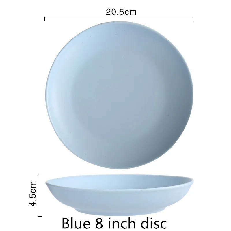 Blue8inchdisc Однотонные миски в скандинавском стиле, наборы керамических тарелок и тарелок, обеденные тарелки белого и синего цвета, поднос для еды, домашний подарок AKUHOME - Цвет: Blue8inchdisc