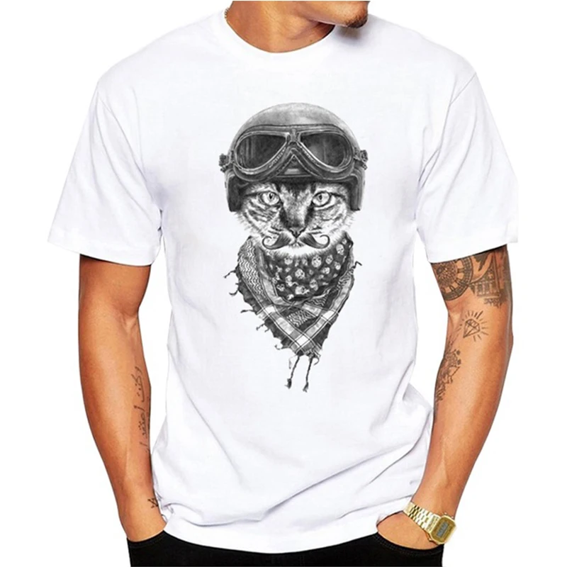 Хипстер винтажный Кот Мужская футболка с коротким рукавом забавный кот ретро