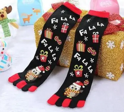 black owl BKLD новые модные женские забавные мультяшные напечатанные носки хлопчатобумажные носки с пятью пальцами повседневные Мягкие носки женские рождественские носки - Цвет: black owl