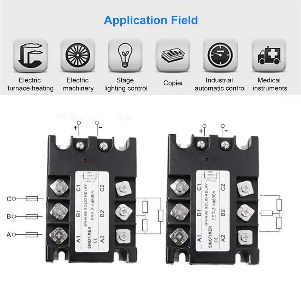 Твердотельное реле AC SSR 3A4810A 25A 40A 60A 80A 100A 90 280VAC до 30 480VAC Трехфазная нагрузка для